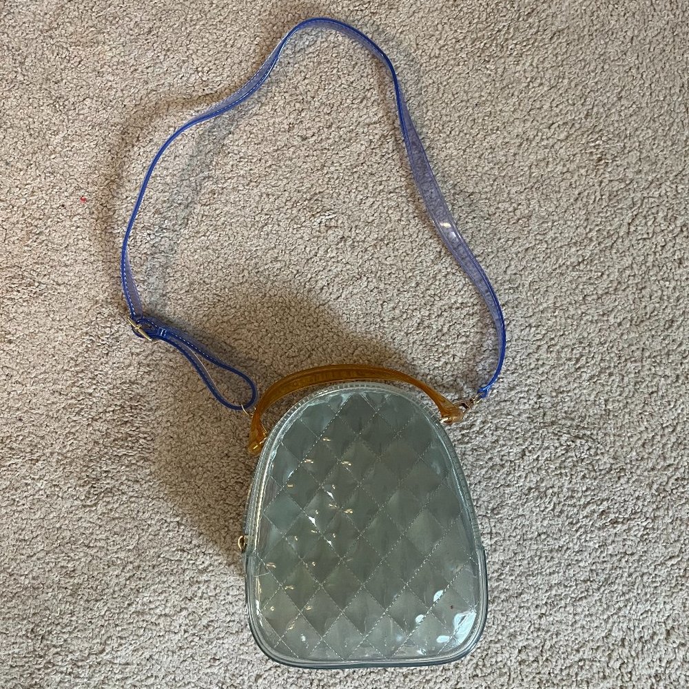 Mini JELLY Crossbody Bag, Quilted Look, Full Zippers, Clear/Orange/Purple